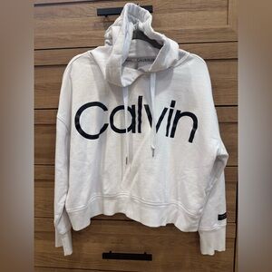 Calvin Klein Performance White Logo Hoodie Sweatshirt Size XL